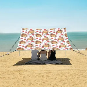 Pancakes Cherries Breakfast Beach Canopy Tent Anti-UV & Wind Resistant, Camping Sun Shelter Easy Setup Portable,Outdoor Shade Tents with Sandbags,Sand Shovels,Ground Pegs & Stability Poles