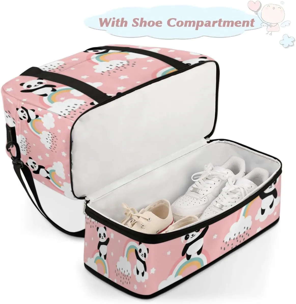 Panda Cloud Star Sports Gym Bag with Shoes Compartment Foldable Travel Duffel Bag Dry Wet Separated Sports Tote Workout Weekender Overnight Bag for Women Yoga Dance Work Training Handbag