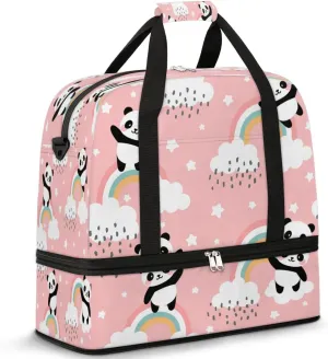 Panda Cloud Star Sports Gym Bag with Shoes Compartment Foldable Travel Duffel Bag Dry Wet Separated Sports Tote Workout Weekender Overnight Bag for Women Yoga Dance Work Training Handbag