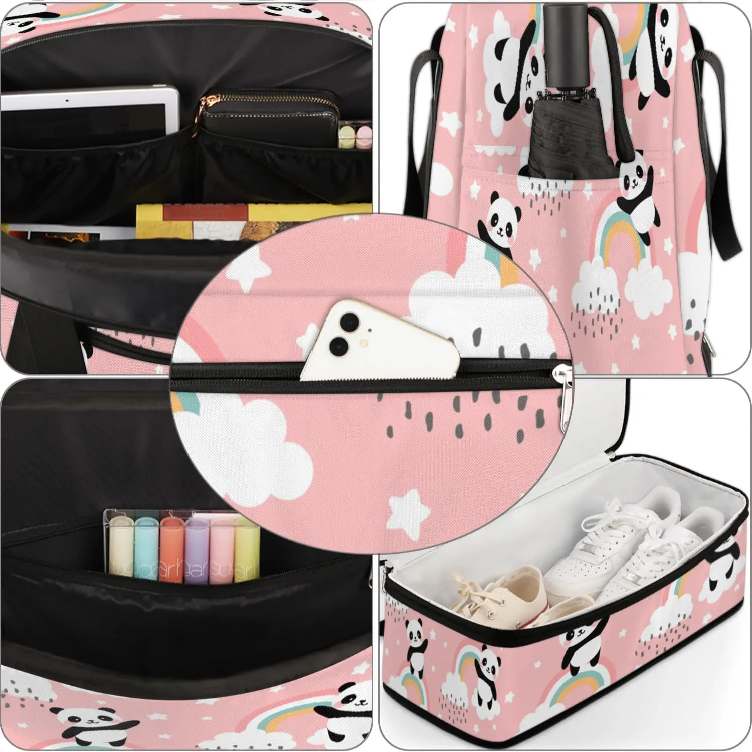 Panda Cloud Star Sports Gym Bag with Shoes Compartment Foldable Travel Duffel Bag Dry Wet Separated Sports Tote Workout Weekender Overnight Bag for Women Yoga Dance Work Training Handbag