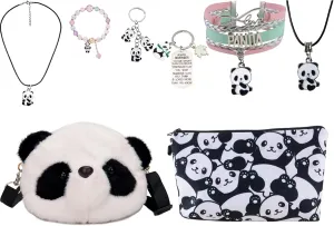 Panda Gifts For Girls,Panda Lover Gifts,Panda Plush Bag Crossbody Bag For Little Girls,Panda Makeup Bag,Panda Bear Necklace,Panda Bracelet,Panda Necklace For Girls