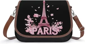 Paris Eiffel Tower Crossbody Bags PU Leather Purses Shoulder Handbag with Adjustable Shoulder Strap