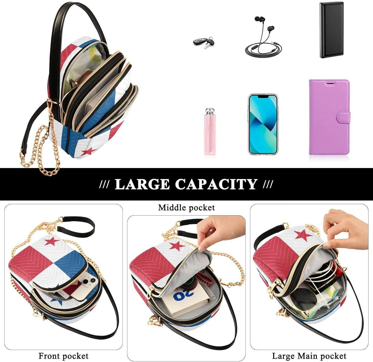 Patriot Flag Cell Phone Purse Crossbody Handbag Durable Shoulder Bag Sturdy Travel Pouch