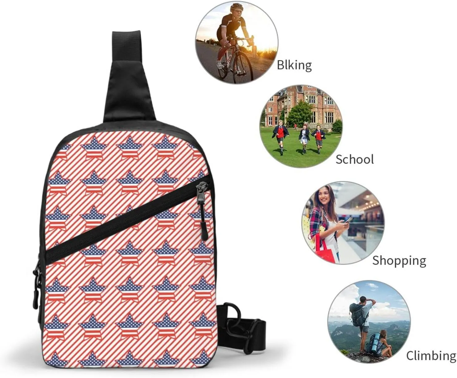 Patriotic American Flag Crossbody Bag Casual Daypack for Hiking, Traveling Outdoors