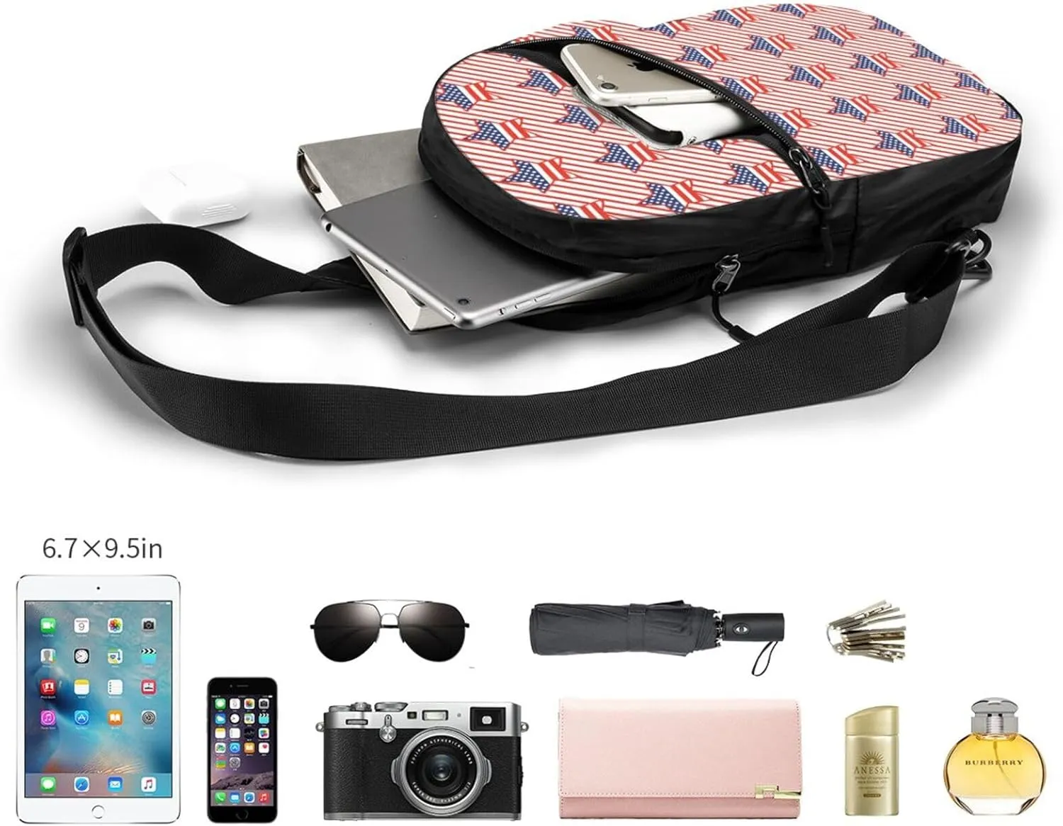 Patriotic American Flag Crossbody Bag Casual Daypack for Hiking, Traveling Outdoors