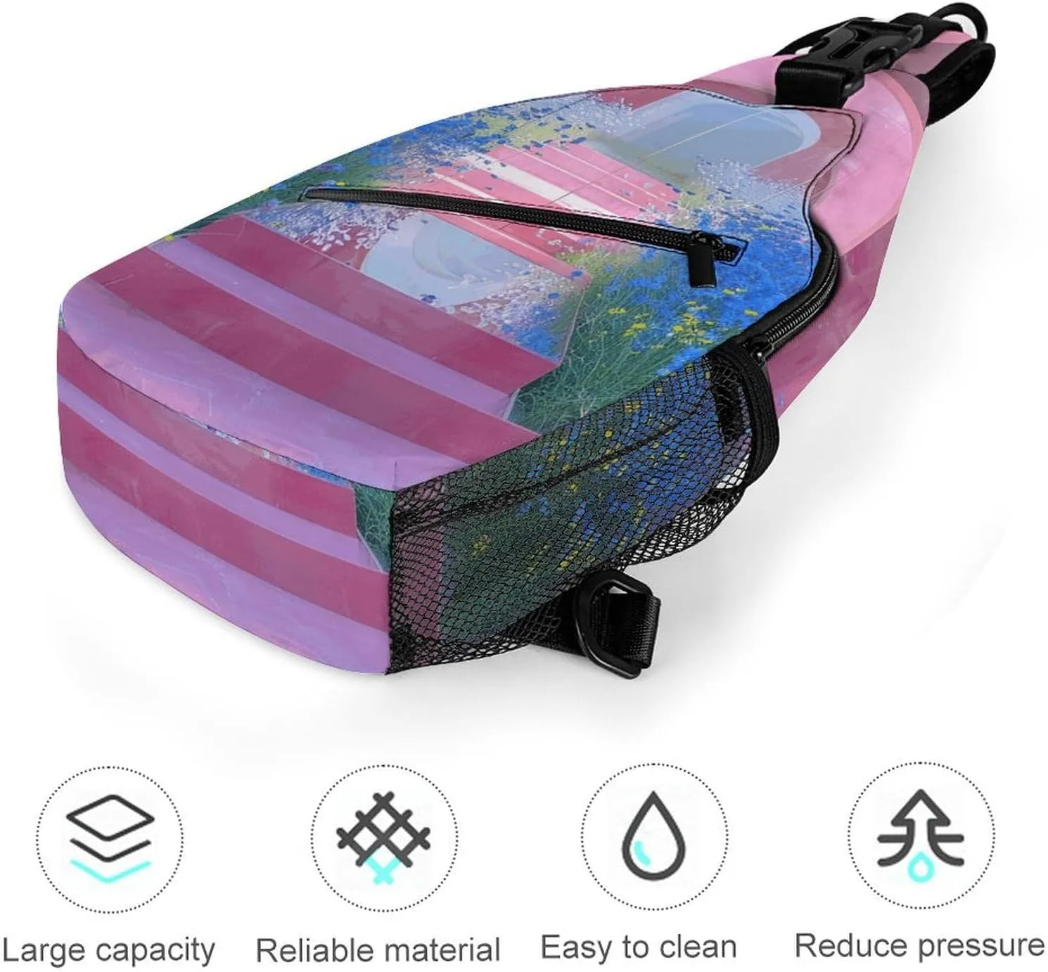 Peach Damask Pattern Crossbody Bag, Sling Bag, Sling Backpack, Belt Bags for Travel Outdoors Hiking