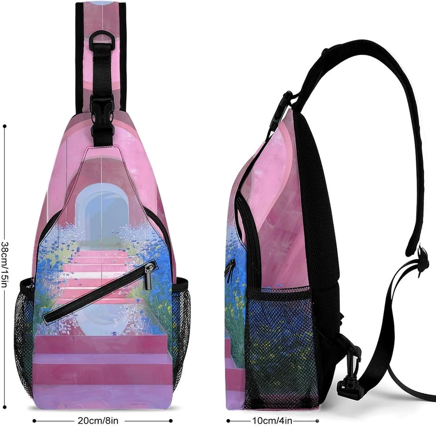 Peach Damask Pattern Crossbody Bag, Sling Bag, Sling Backpack, Belt Bags for Travel Outdoors Hiking