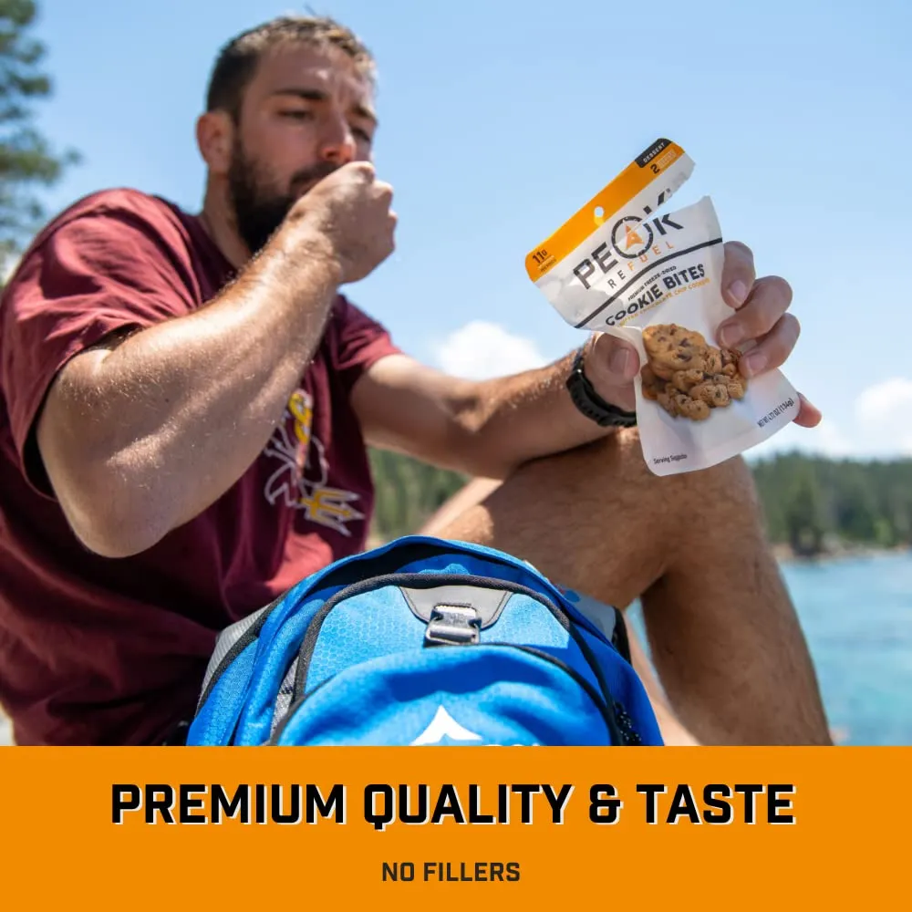 Peak Refuel Cookie Dessert Bites | Peanut Butter Chocolate Chip Cookies | Freeze Dried Backpacking and Camping Food | Tasty Trail Treat | High Protein Snack Packs (Cookie 10-Pack)