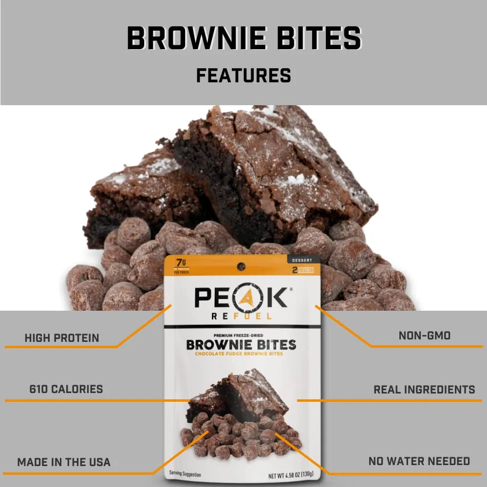 Peak Refuel Fudge Brownie Dessert Bites | Freeze Dried Backpacking and Camping Food | Tasty Trail Treat | High Protein Snack Packs (Brownie 10-Pack)