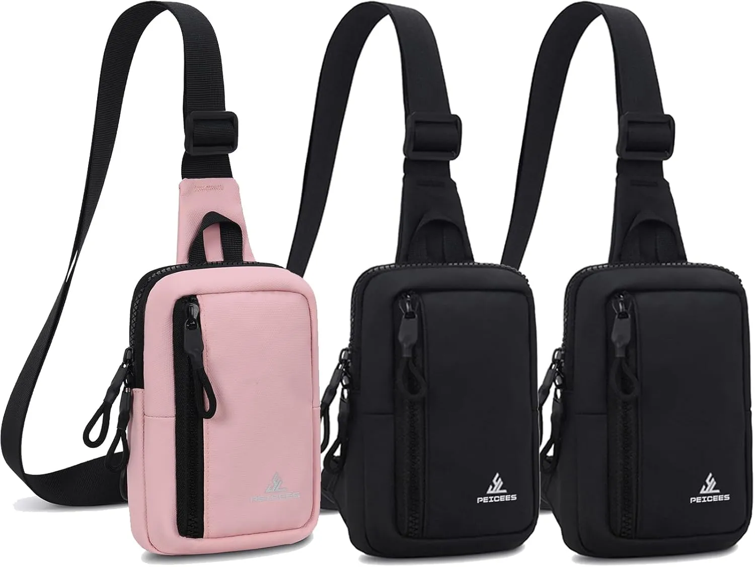 Peicees Pack of 3 Small Crossbody Bag for Men Women Mini Sling Bag Travel Running Phone Daypack Cross Body Shoulder Bags, Pink and Black and Black