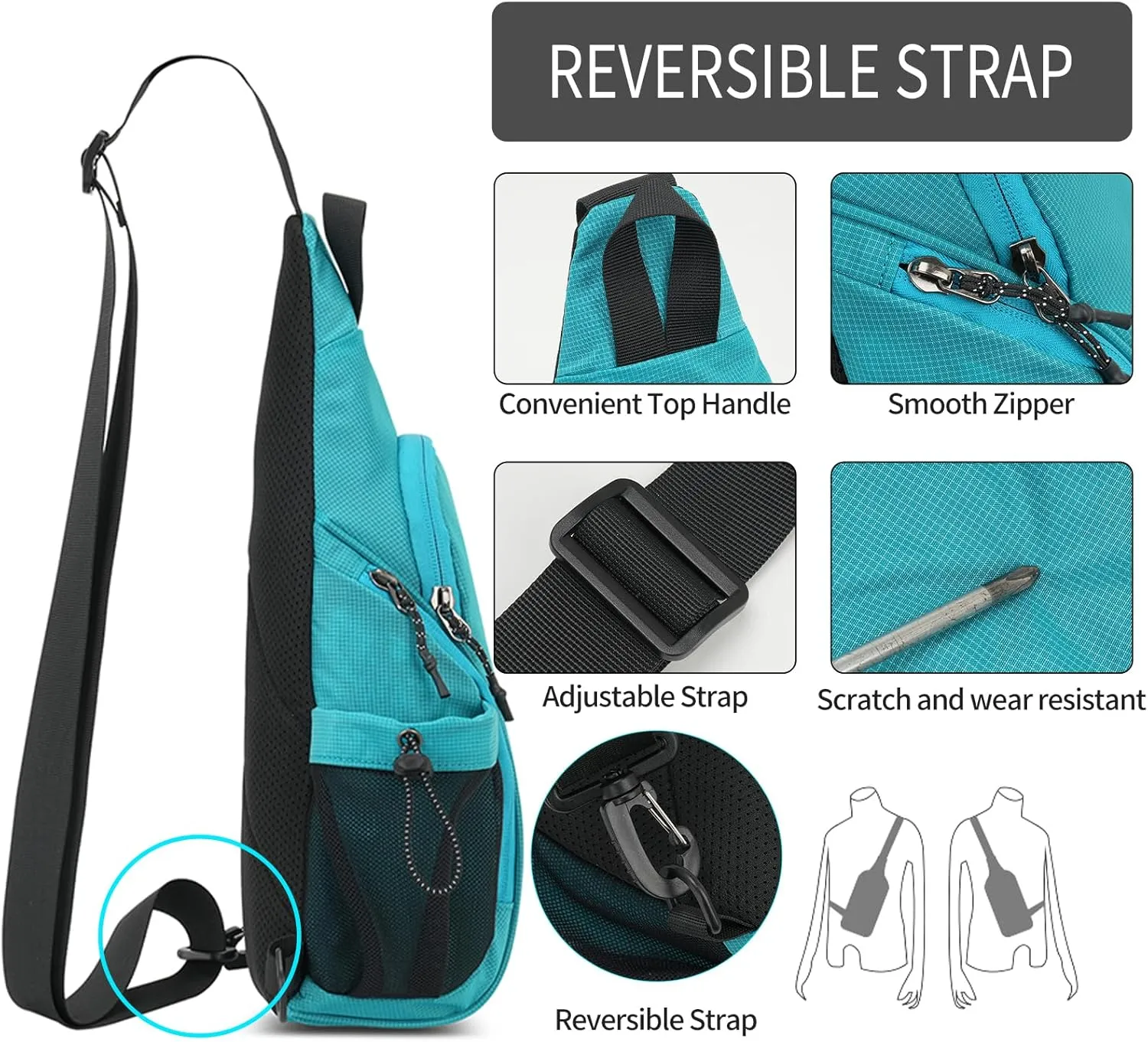 Peicees Small Sling Bag with 2 Bottle Holders, Sling Backpack Crossbody Bag Chest Daypack for Daily Use Travel, Bottle Not Included, Sky Blue