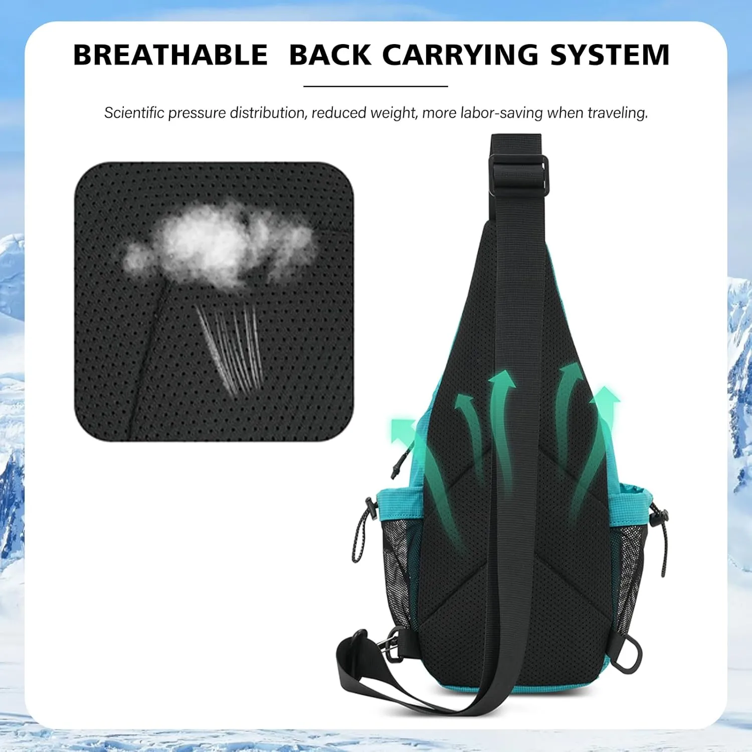Peicees Small Sling Bag with 2 Bottle Holders, Sling Backpack Crossbody Bag Chest Daypack for Daily Use Travel, Bottle Not Included, Sky Blue