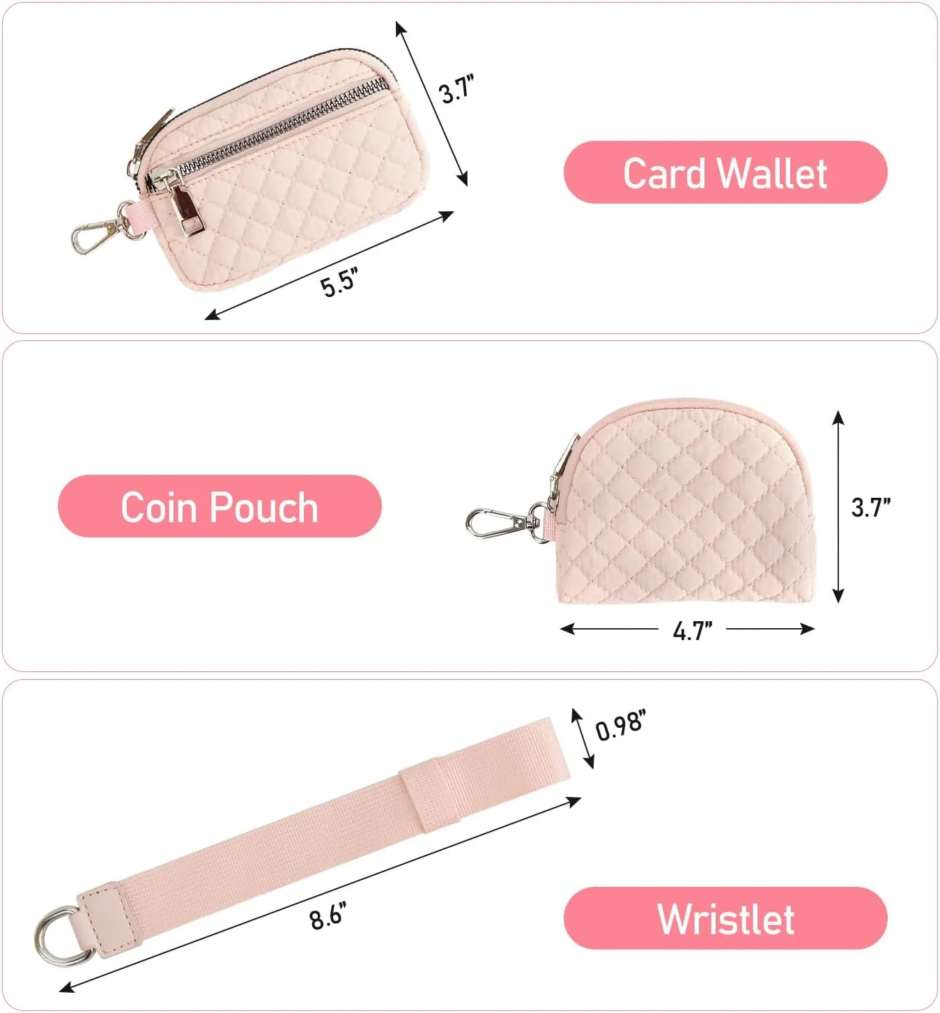 Peicees Zip Around Dual Pouch Wristlet Portable KeyChain Wallet For Women Mini Coin Pouch Detachable Wristlet Purse Cute