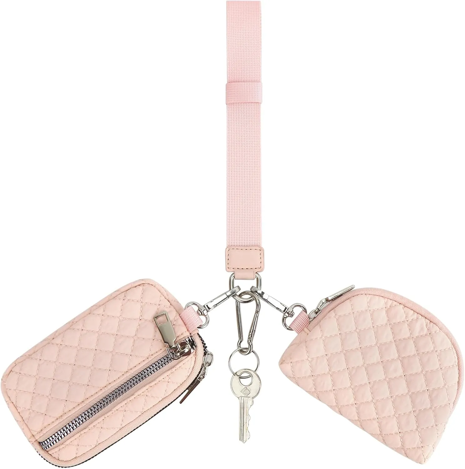 Peicees Zip Around Dual Pouch Wristlet Portable KeyChain Wallet For Women Mini Coin Pouch Detachable Wristlet Purse Cute