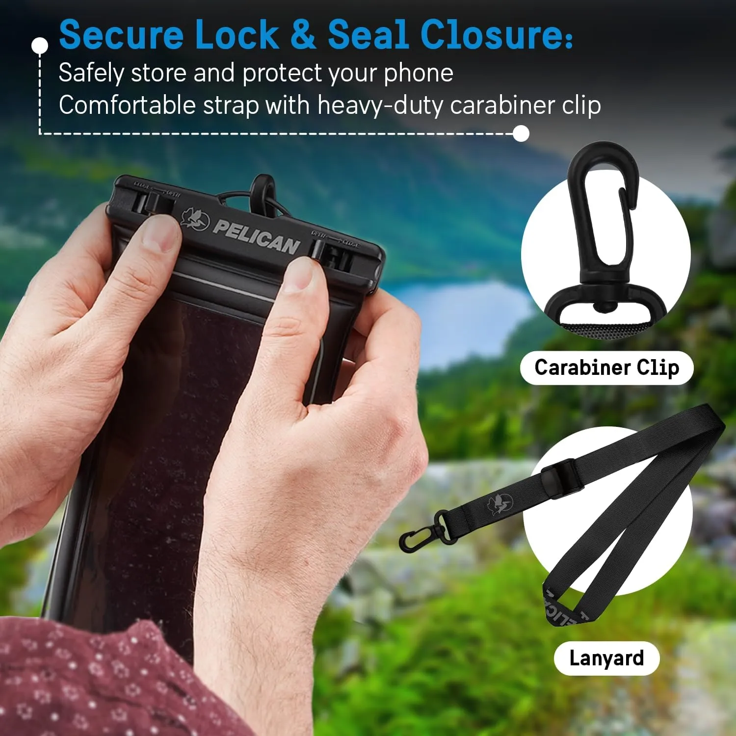 Pelican 4 Pack Marine - IP68 Waterproof Phone Pouch (Regular Size) Floating Waterproof Phone Case - Beach Cruise Ship Travel Essentials - Works with All Phones - Detachable Lanyard - Black