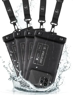 Pelican 4 Pack Marine - IP68 Waterproof Phone Pouch (Regular Size) Floating Waterproof Phone Case - Beach Cruise Ship Travel Essentials - Works with All Phones - Detachable Lanyard - Black