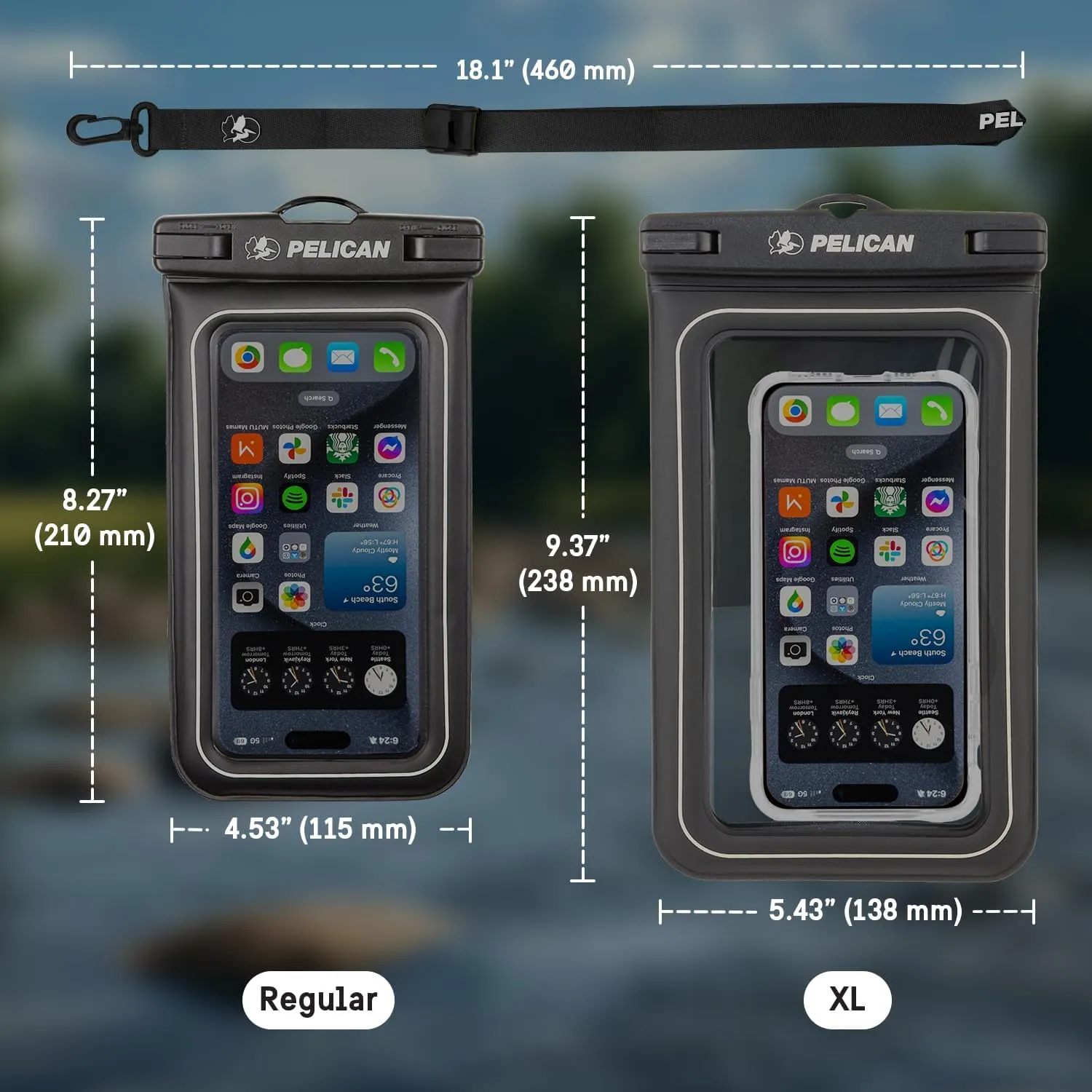 Pelican 4 Pack Marine - IP68 Waterproof Phone Pouch (Regular Size) Floating Waterproof Phone Case - Beach Cruise Ship Travel Essentials - Works with All Phones - Detachable Lanyard - Black