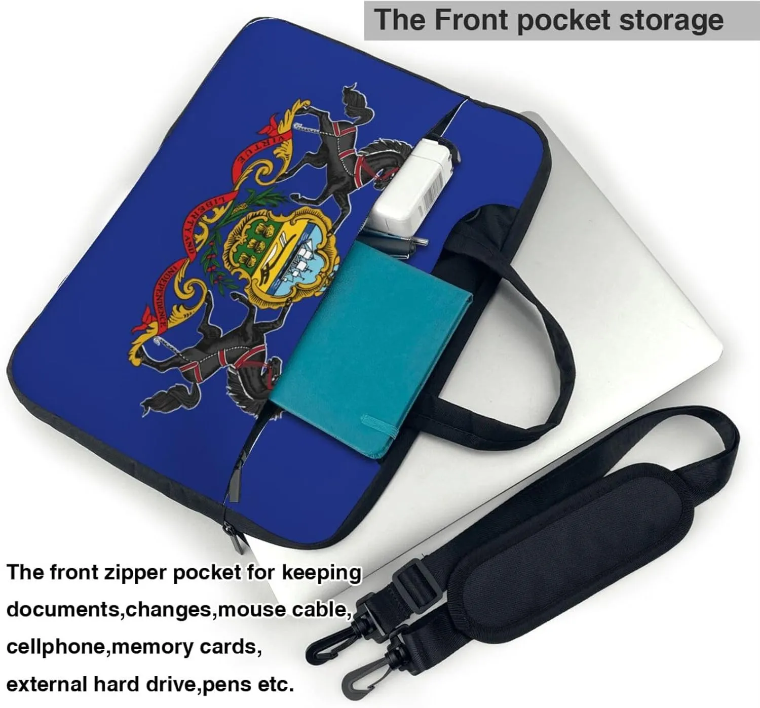Pennsylvania State Flag Print Laptop Adjustable Shoulder Strap With Handle Accessory Pocket For Men Women