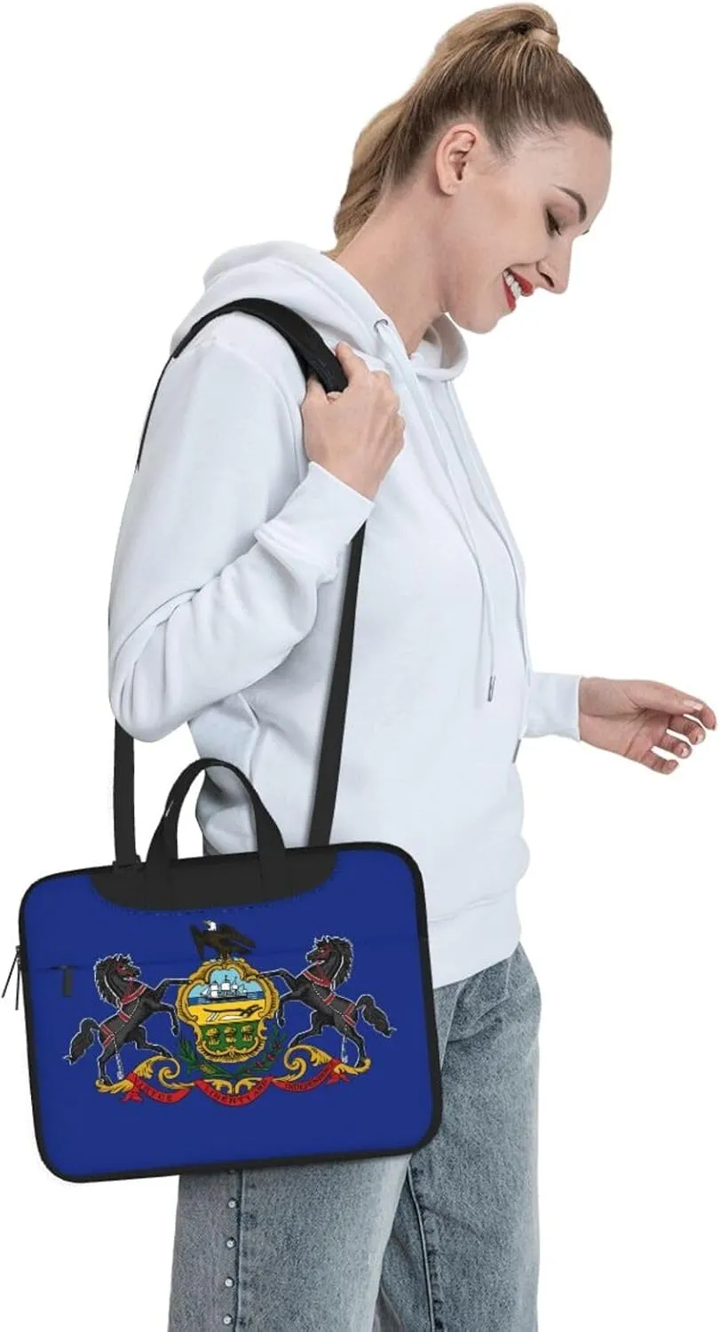 Pennsylvania State Flag Print Laptop Adjustable Shoulder Strap With Handle Accessory Pocket For Men Women