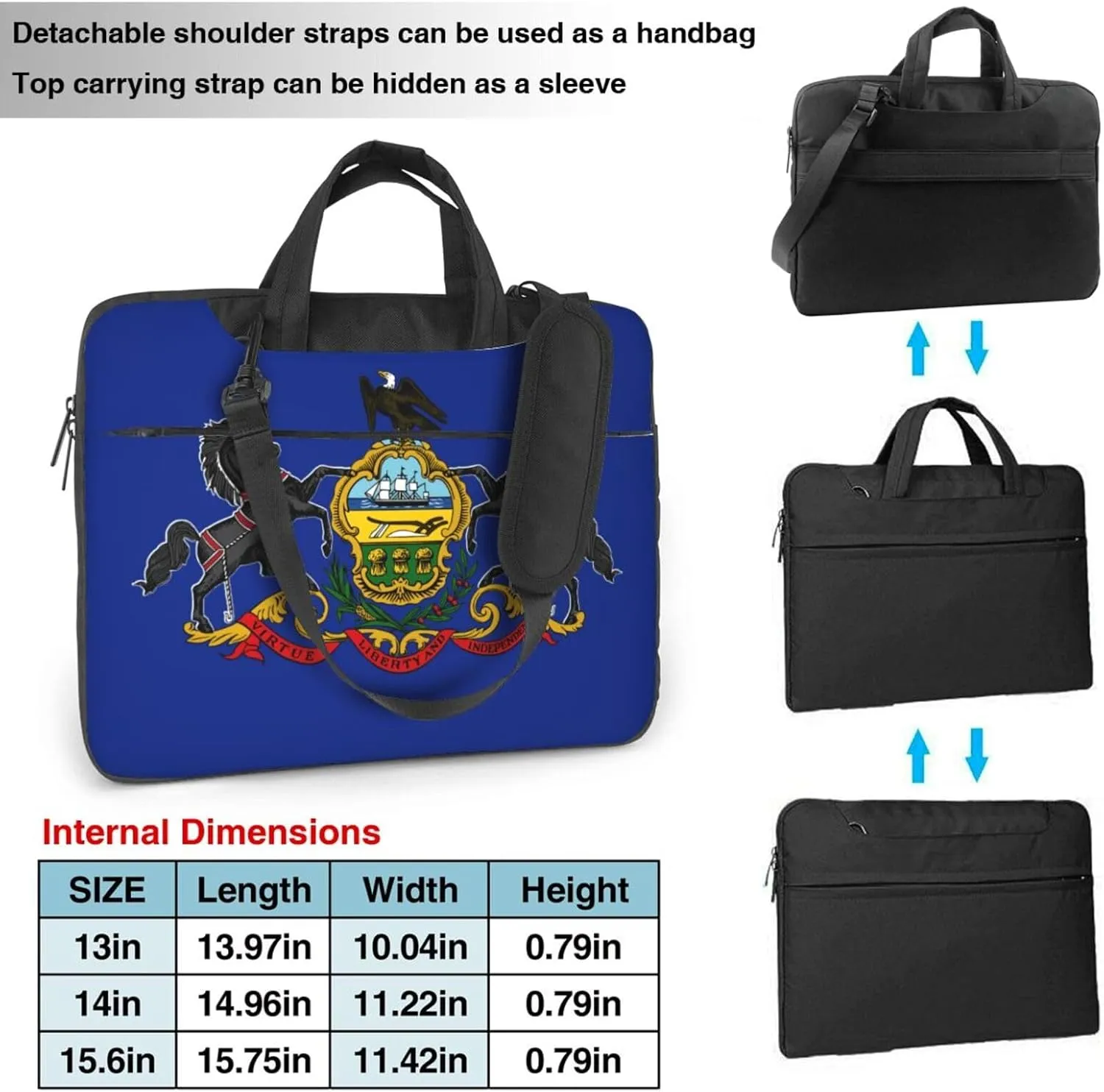 Pennsylvania State Flag Print Laptop Adjustable Shoulder Strap With Handle Accessory Pocket For Men Women