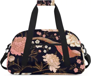 Peony Gym Duffel Bag for Men Women Animal Bird Sports Tote Bag with Adjustable Shoulder Strap for Dance Gymnastics Traveling Outdoor Camping Overnight Stay