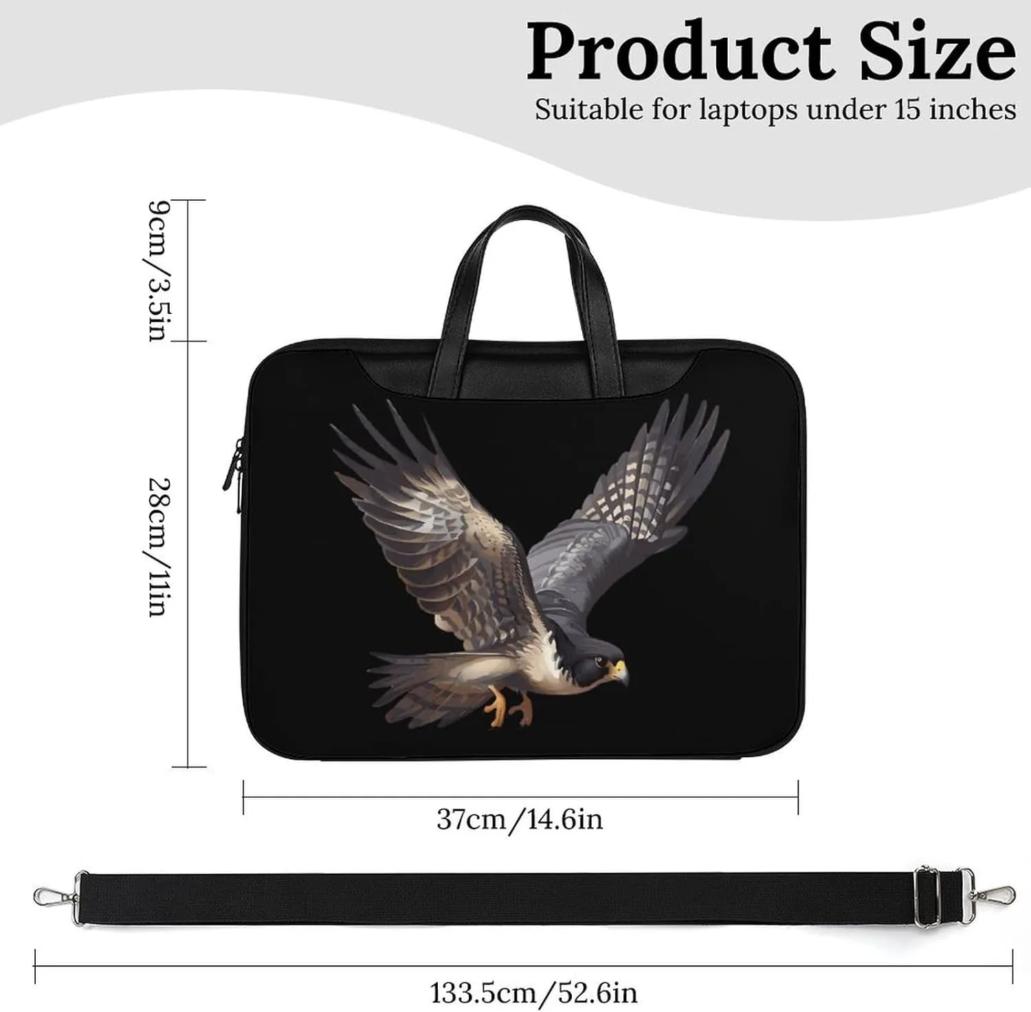 Peregrine Falcon Flying Laptop Sleeve Bag Protective Case Handbag With Shoulder Strap for Computer 10-17 Inch