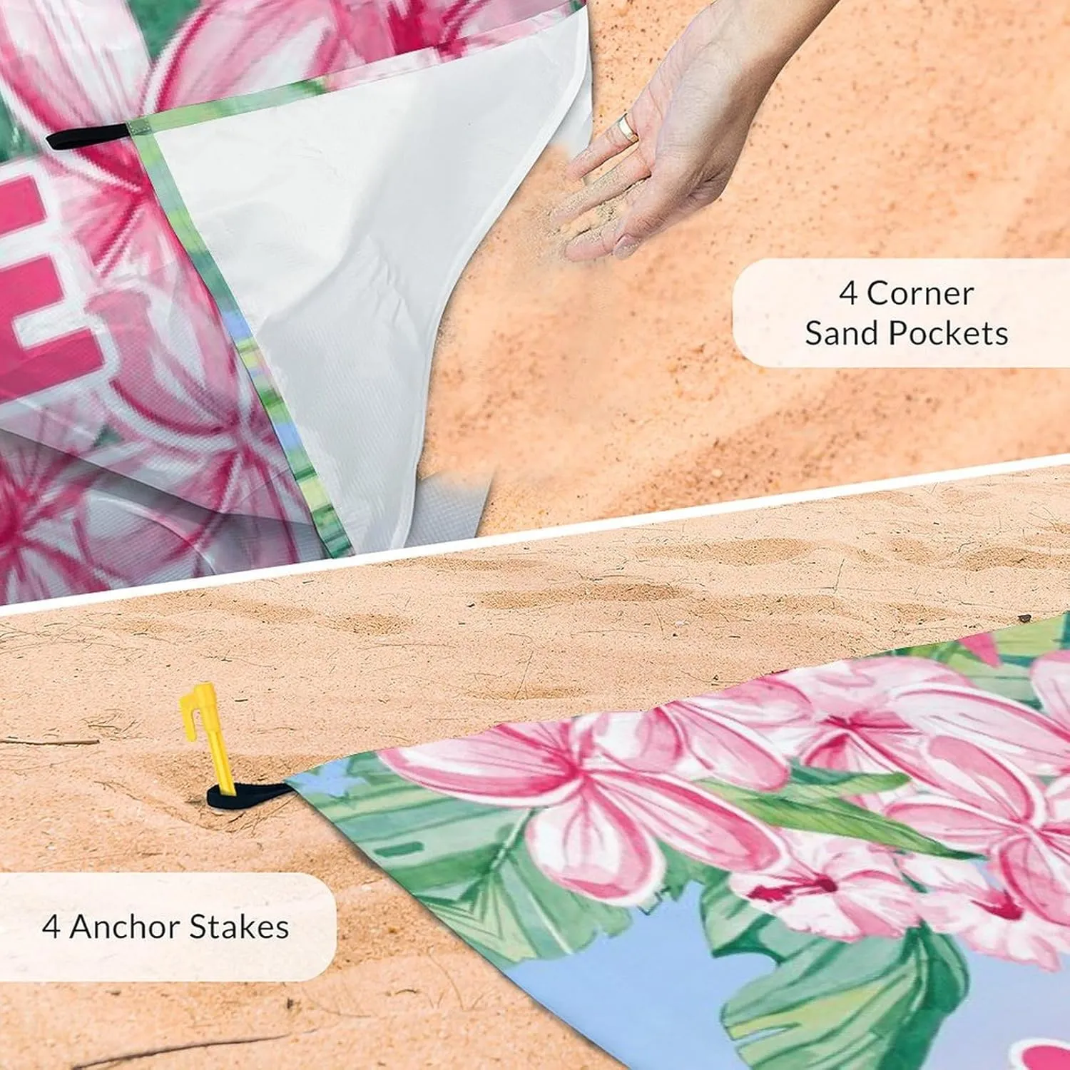 Personalized Beach Blanket Waterproof Sandproof, 86x78 Inches Custom Large Flamingo Beach Mat for 4-6 Adults, Pink Lightweight Windproof Picnic Blanket with 4 Corner Pockets for Outdoor, Camping