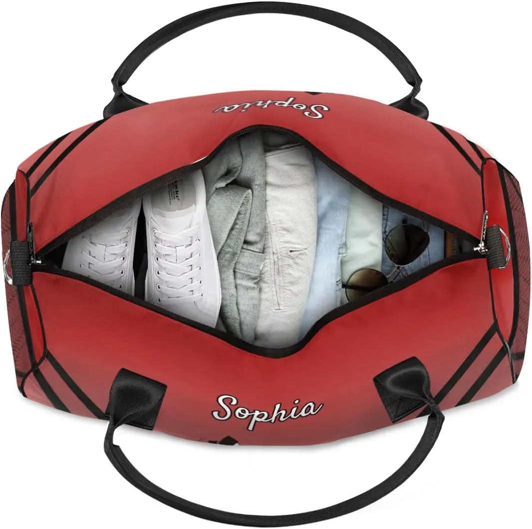 Personalized Cheerleader Cheer Bag Sport Duffel Bag with Team Name for Women Customized Name Travel Overnight Weekender Bags, Deep Red Gradient Cheerleading