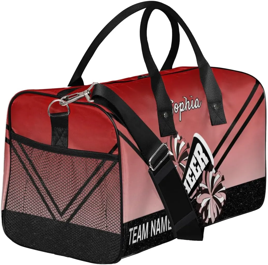 Personalized Cheerleader Cheer Bag Sport Duffel Bag with Team Name for Women Customized Name Travel Overnight Weekender Bags, Deep Red Gradient Cheerleading