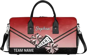 Personalized Cheerleader Cheer Bag Sport Duffel Bag with Team Name for Women Customized Name Travel Overnight Weekender Bags, Deep Red Gradient Cheerleading