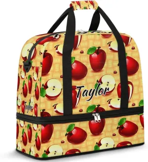 Personalized Duffel Bag with Name, Custom Apples Fruit Travel Sports Gym Yoga Beach Bag Customized Weekender Overnight Bag with Shoes Compartment for Women, Farmhouse