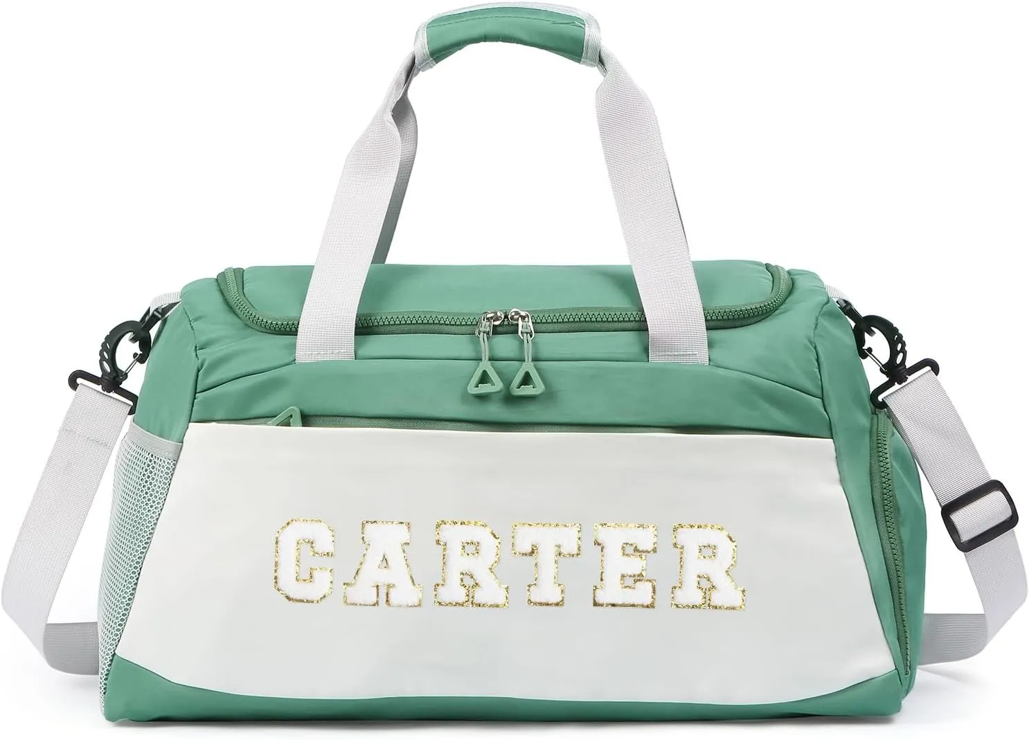 Personalized Duffel Bag with Name | Oxford Cloth Gym Bag with Shoes and Wet Pockets, Sports Bag Weekender Overnight Bag for Traveling for Women Men(Green)