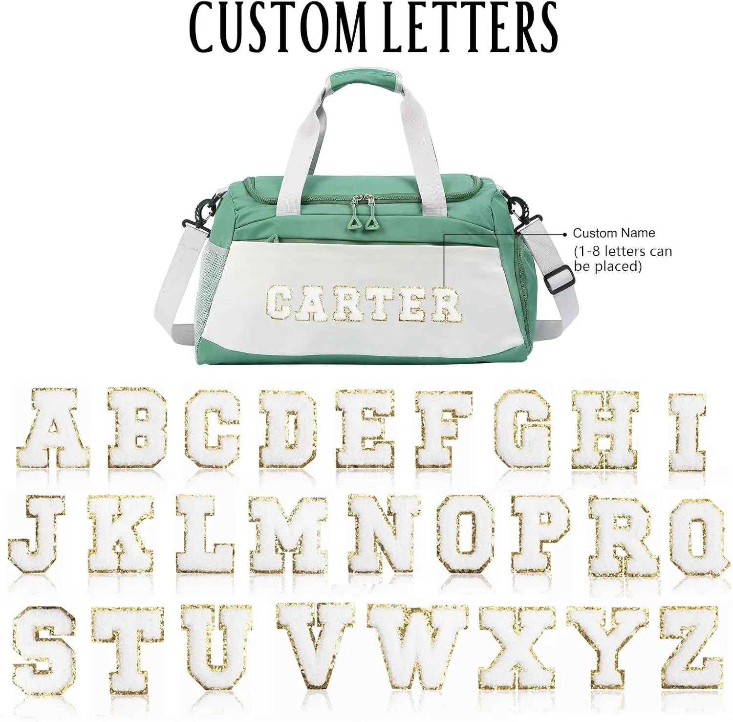 Personalized Duffel Bag with Name | Oxford Cloth Gym Bag with Shoes and Wet Pockets, Sports Bag Weekender Overnight Bag for Traveling for Women Men(Green)