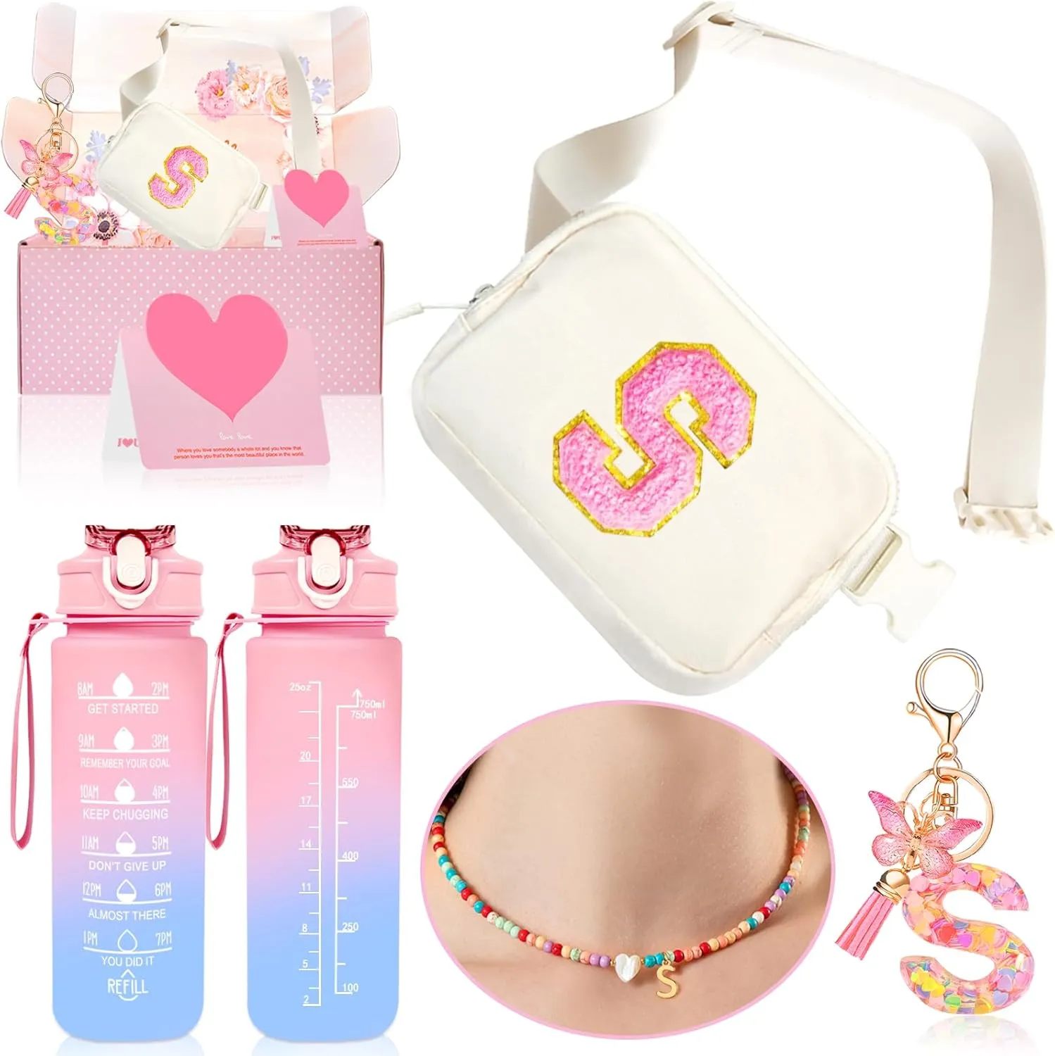 Personalized Fanny Pack for Girls, Gift Sets for Teen Girls, Birthday Gifts for 4 5 6 7 8 9 10 11 12 13 Year Old Girl, Initial Crossbody Bag Belt Bag for Girl Kids (S)