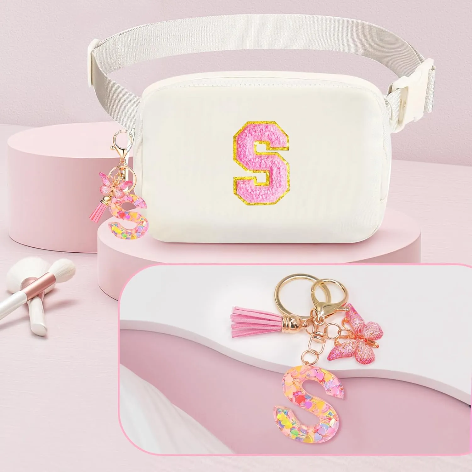 Personalized Fanny Pack for Girls, Gift Sets for Teen Girls, Birthday Gifts for 4 5 6 7 8 9 10 11 12 13 Year Old Girl, Initial Crossbody Bag Belt Bag for Girl Kids (S)