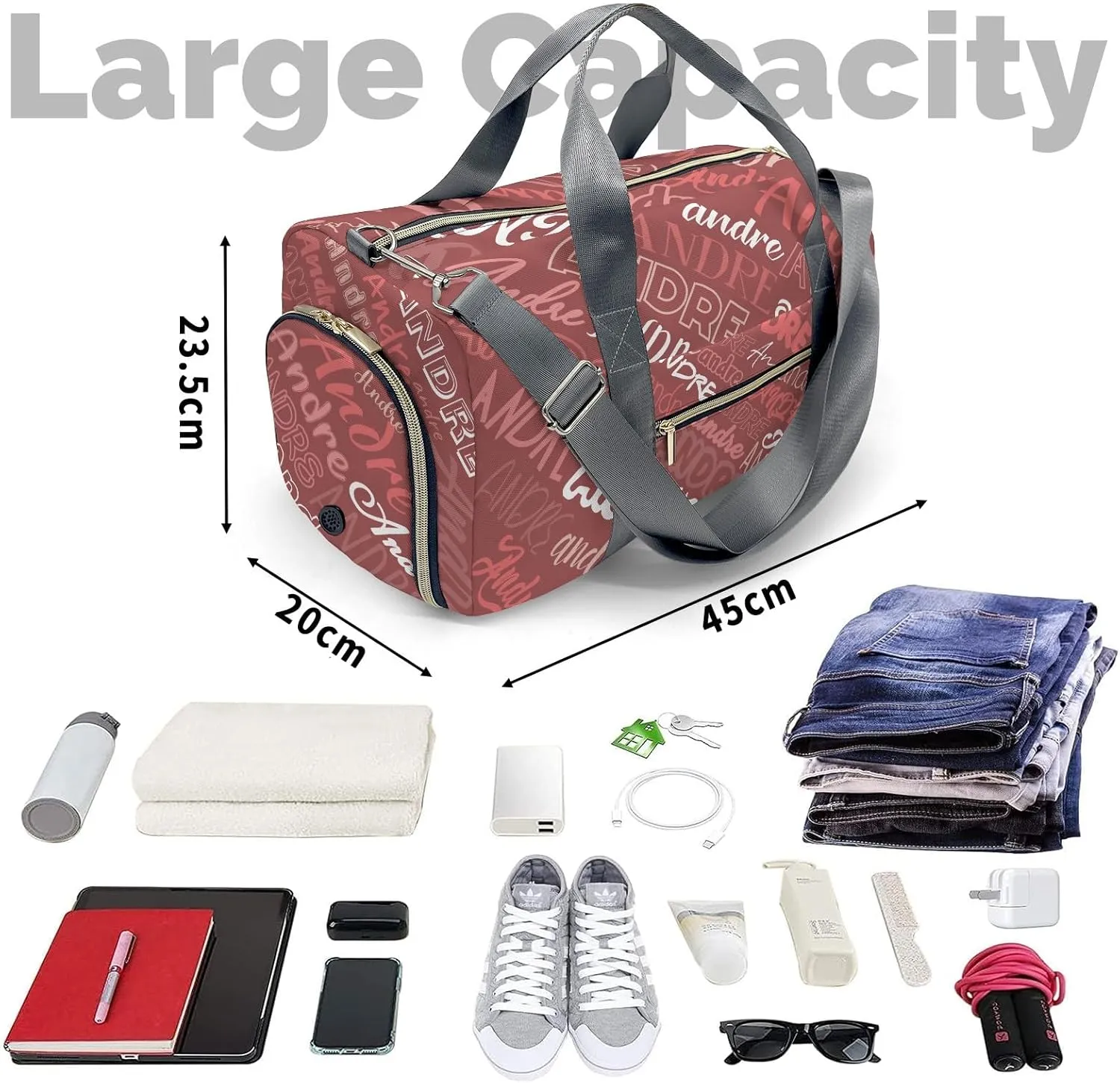 Personalized Luggage Bag Red Customized Travel Bag with Name Sports Bag Dance Bag Weekend Vacation Gym Bag