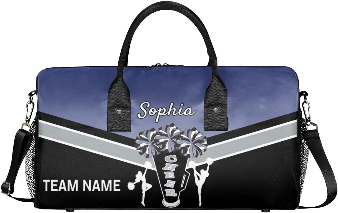 Personalized Name Cheer Bags for Cheerleaders, Custom Travel Duffle Bag, Custom Sports Bag for Women, Cheerleading Overnight Weekender Bag, Cobalt Blue Gradient