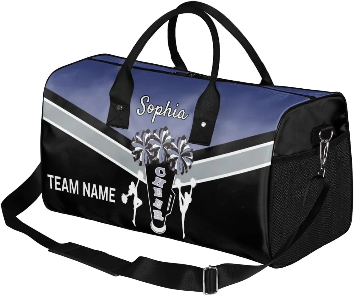 Personalized Name Cheer Bags for Cheerleaders, Custom Travel Duffle Bag, Custom Sports Bag for Women, Cheerleading Overnight Weekender Bag, Cobalt Blue Gradient