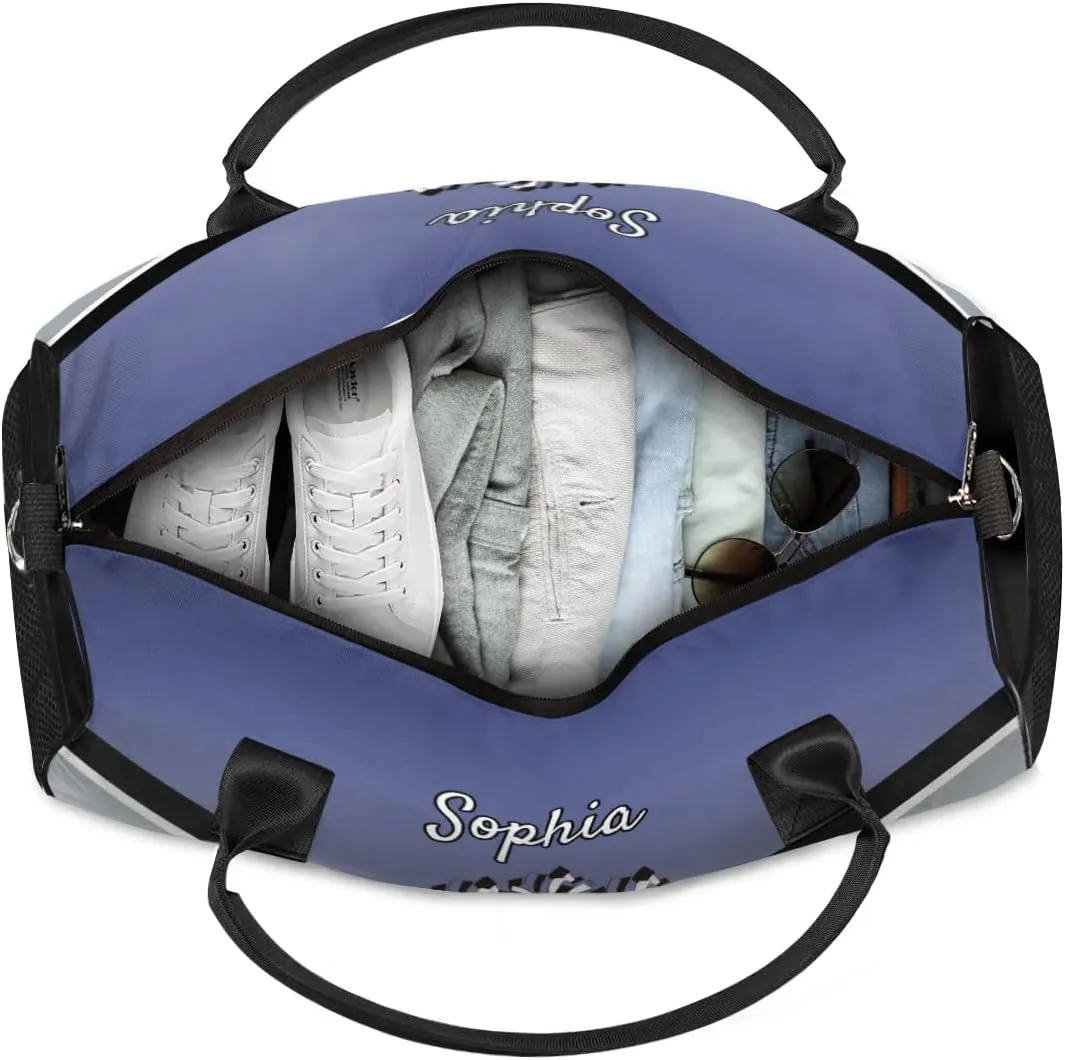 Personalized Name Cheer Bags for Cheerleaders, Custom Travel Duffle Bag, Custom Sports Bag for Women, Cheerleading Overnight Weekender Bag, Cobalt Blue Gradient