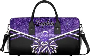 Personalized Name Cheer Duffel Bag for Cheerleaders, Custom Travel Duffle Bag, Custom Sports Bag for Women, Cheerleading Overnight Weekender Bag, Deep Purple Glitter