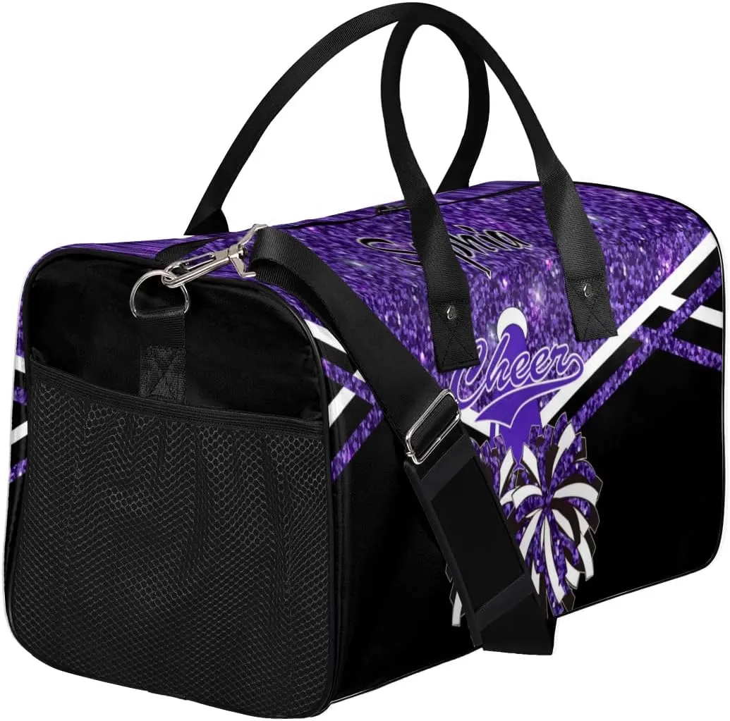 Personalized Name Cheer Duffel Bag for Cheerleaders, Custom Travel Duffle Bag, Custom Sports Bag for Women, Cheerleading Overnight Weekender Bag, Deep Purple Glitter