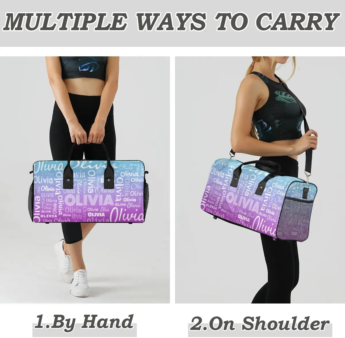 Personalized Name Sport Duffel Bags, Custom Dance Gym Duffel Bag for Women Men, Customized Gymnastics Ballet Bag Overnight Weekender Bag, Blue Purple Gradient