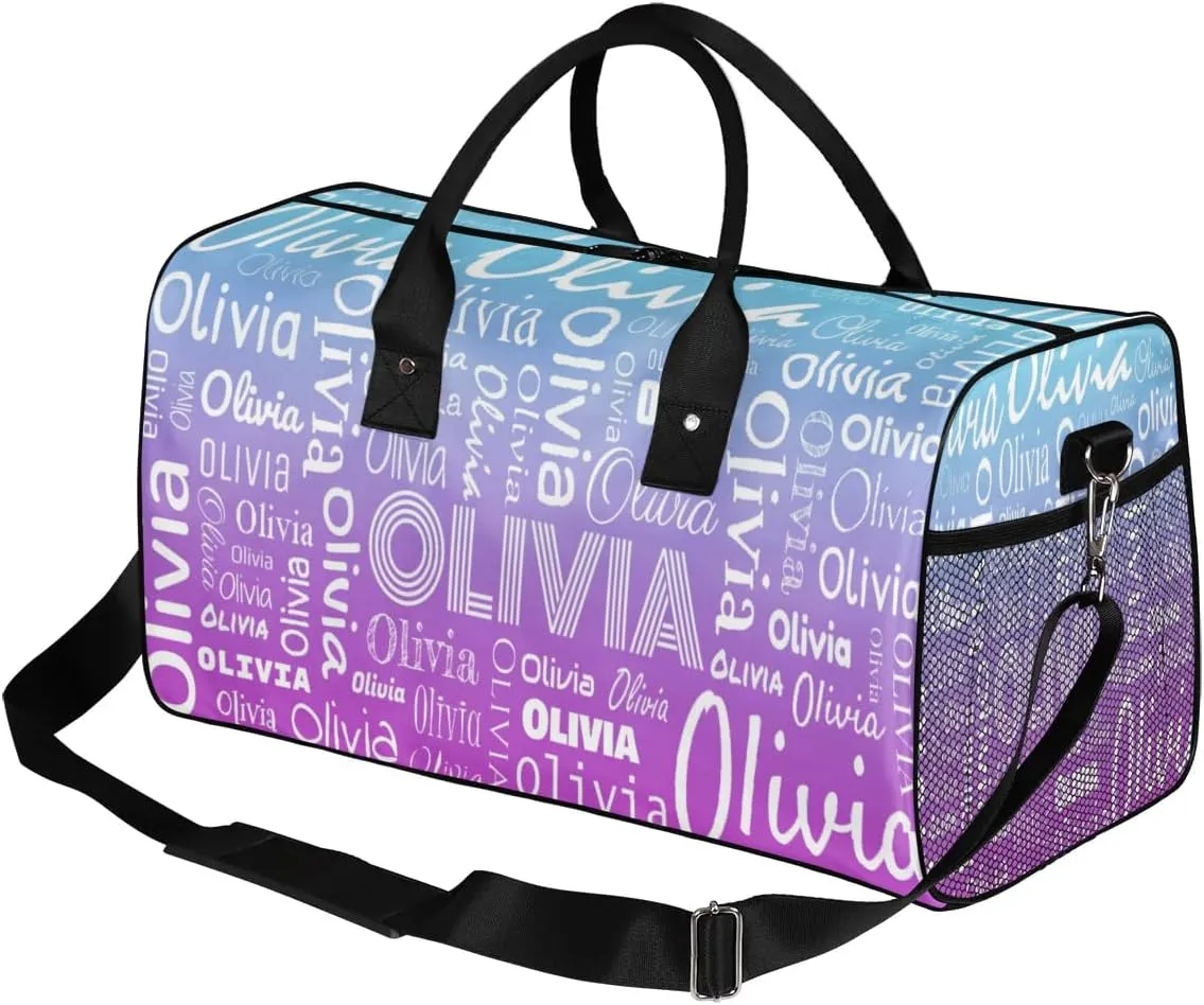 Personalized Name Sport Duffel Bags, Custom Dance Gym Duffel Bag for Women Men, Customized Gymnastics Ballet Bag Overnight Weekender Bag, Blue Purple Gradient