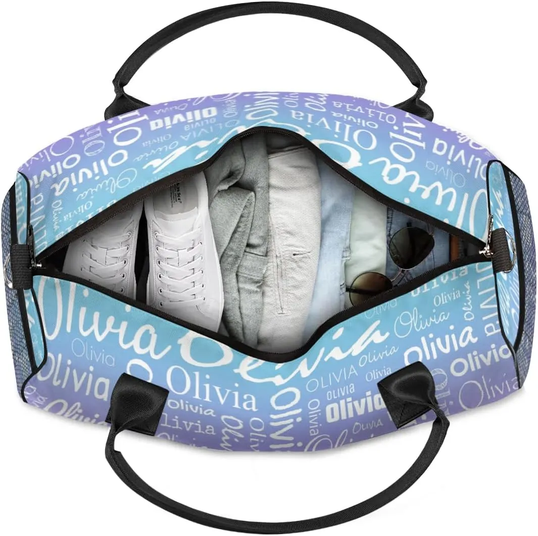 Personalized Name Sport Duffel Bags, Custom Dance Gym Duffel Bag for Women Men, Customized Gymnastics Ballet Bag Overnight Weekender Bag, Blue Purple Gradient