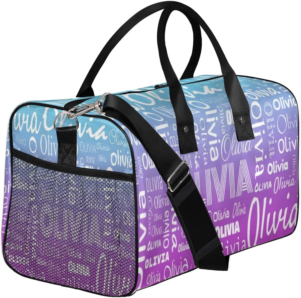 Personalized Name Sport Duffel Bags, Custom Dance Gym Duffel Bag for Women Men, Customized Gymnastics Ballet Bag Overnight Weekender Bag, Blue Purple Gradient