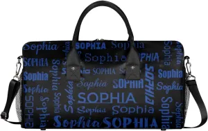 Personalized Name Sports Bag, Cobalt Blue Custom Large Gymnastics Cheer Dance Gym Duffel Bag Overnight Weekender Bag Sleep Over Travel Bag