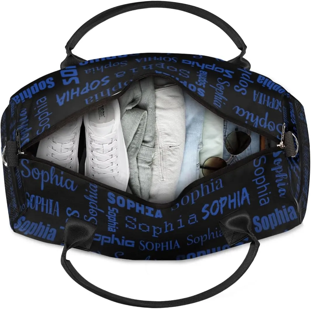 Personalized Name Sports Bag, Cobalt Blue Custom Large Gymnastics Cheer Dance Gym Duffel Bag Overnight Weekender Bag Sleep Over Travel Bag