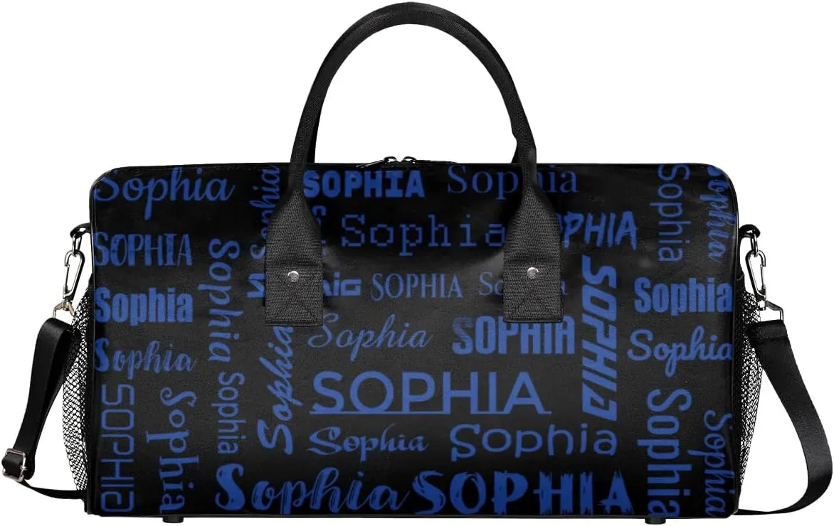 Personalized Name Sports Bag, Cobalt Blue Custom Large Gymnastics Cheer Dance Gym Duffel Bag Overnight Weekender Bag Sleep Over Travel Bag