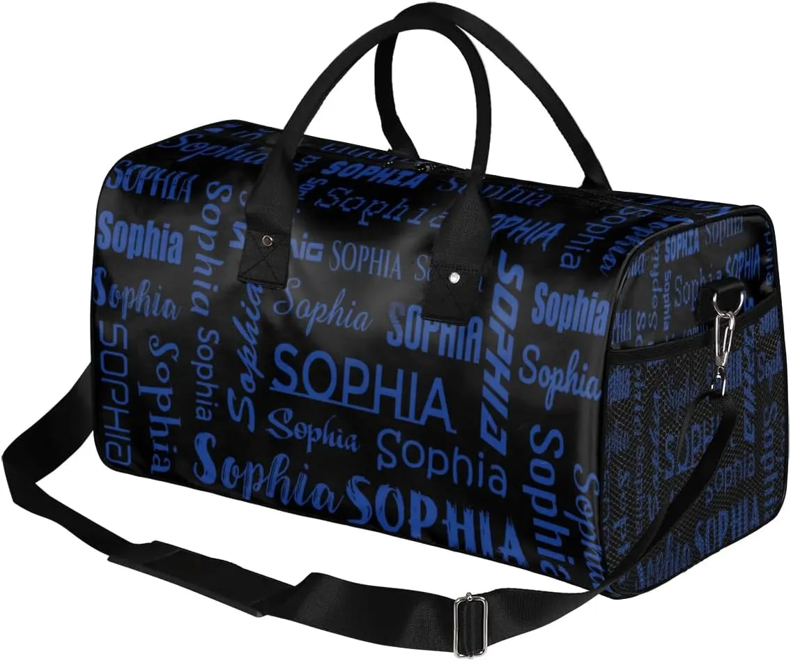 Personalized Name Sports Bag, Cobalt Blue Custom Large Gymnastics Cheer Dance Gym Duffel Bag Overnight Weekender Bag Sleep Over Travel Bag