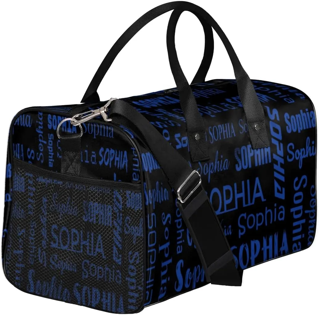 Personalized Name Sports Bag, Cobalt Blue Custom Large Gymnastics Cheer Dance Gym Duffel Bag Overnight Weekender Bag Sleep Over Travel Bag